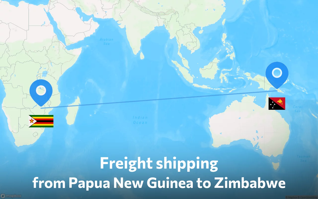 Shipping route from Papua New Guinea to Zimbabwe