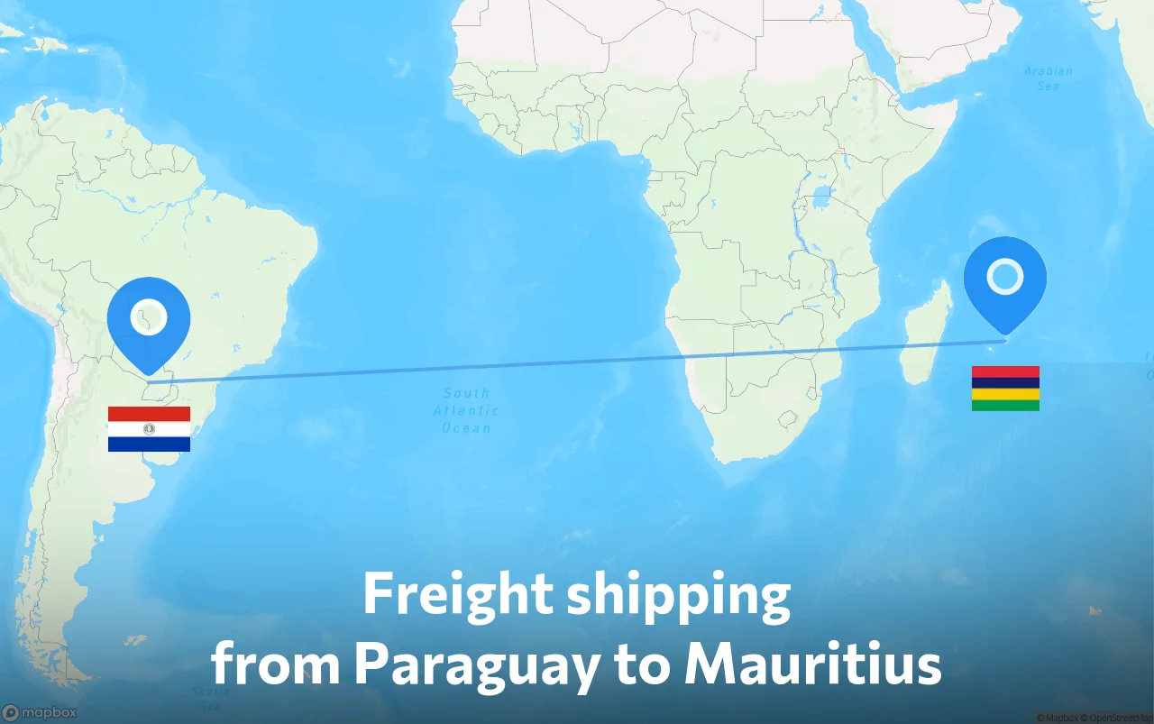 Shipping route from Paraguay to Mauritius
