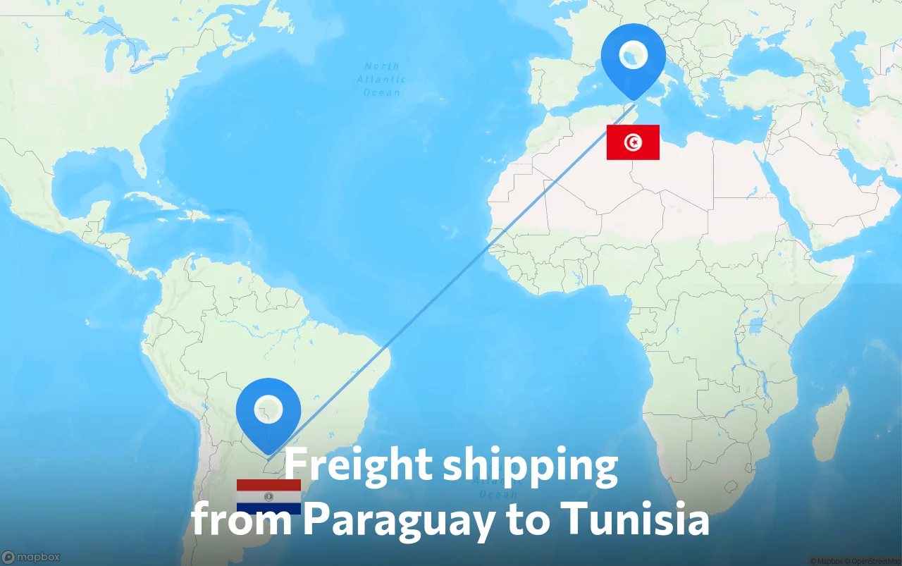 Shipping route from Paraguay to Tunisia