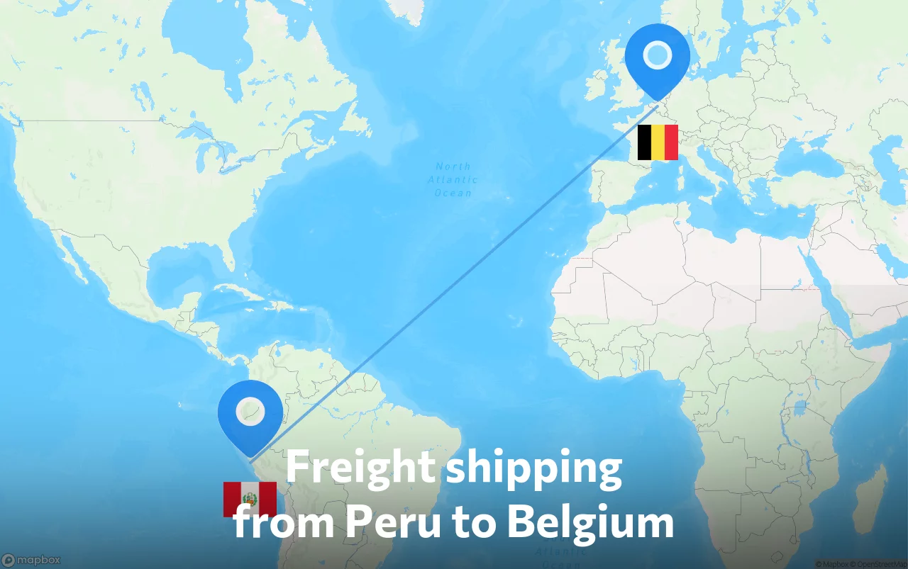 Shipping route from Peru to Belgium