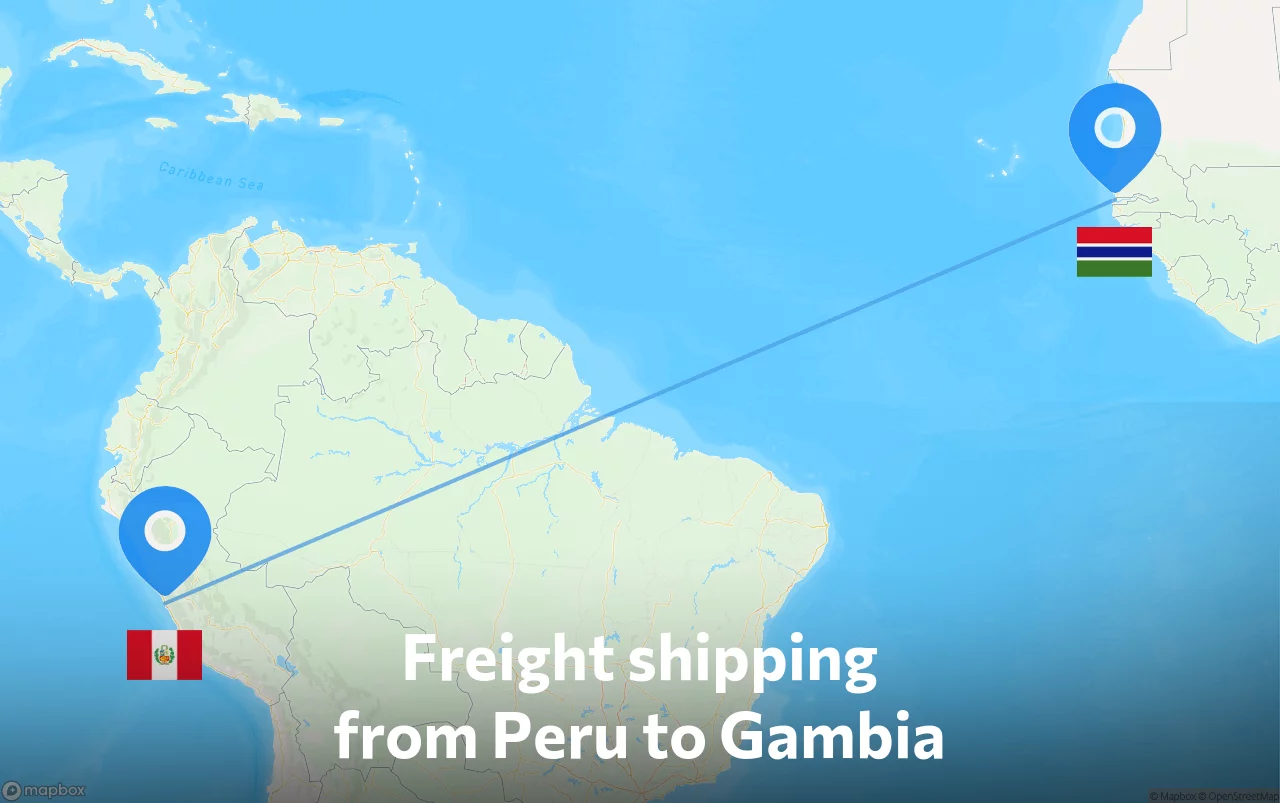 Shipping route from Peru to Gambia