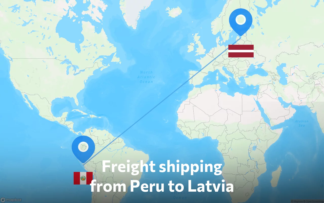 Shipping route from Peru to Latvia