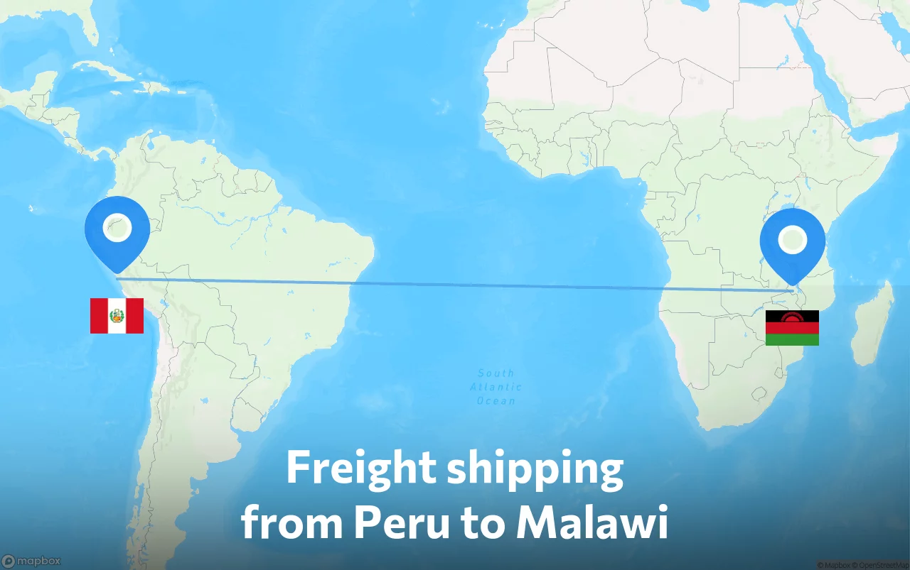 Shipping route from Peru to Malawi