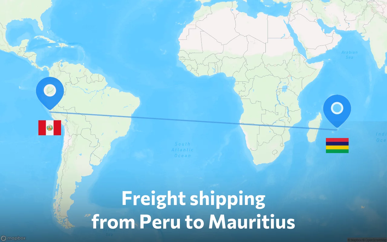 Shipping route from Peru to Mauritius