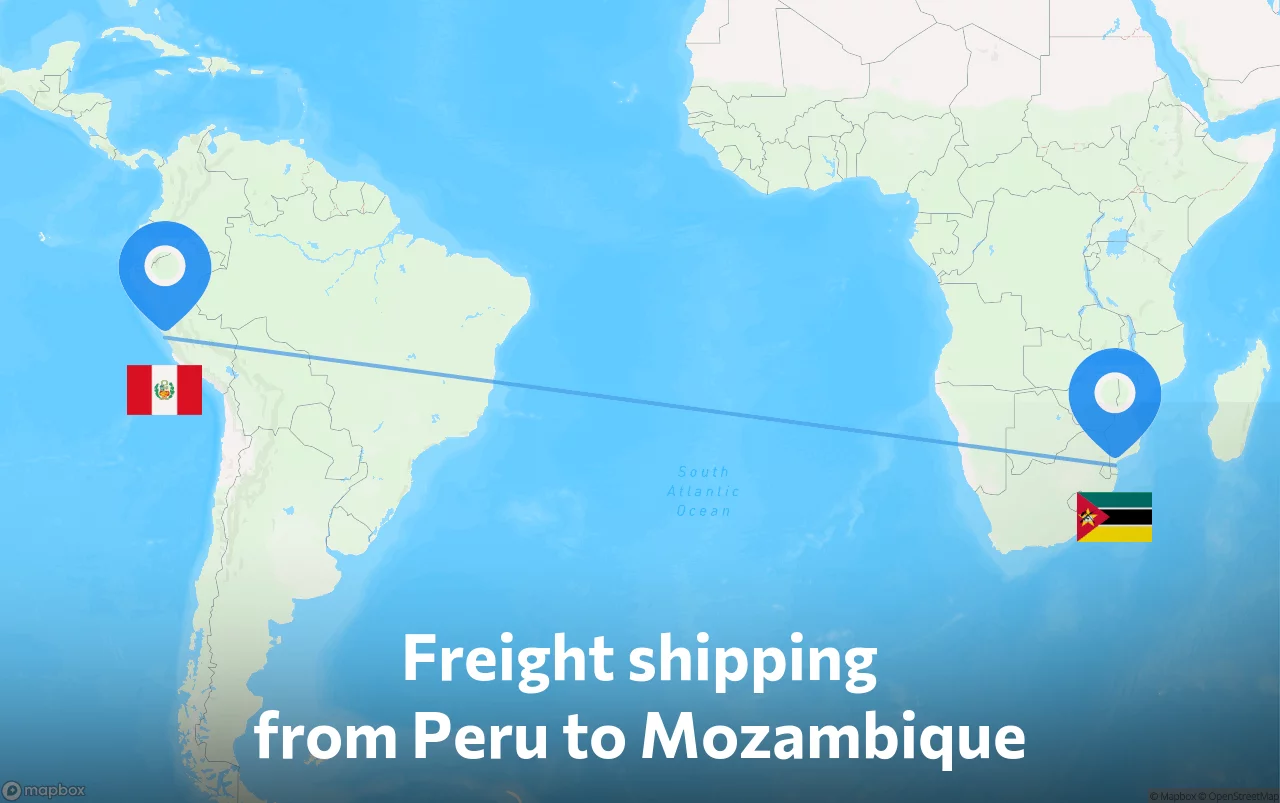 Shipping route from Peru to Mozambique