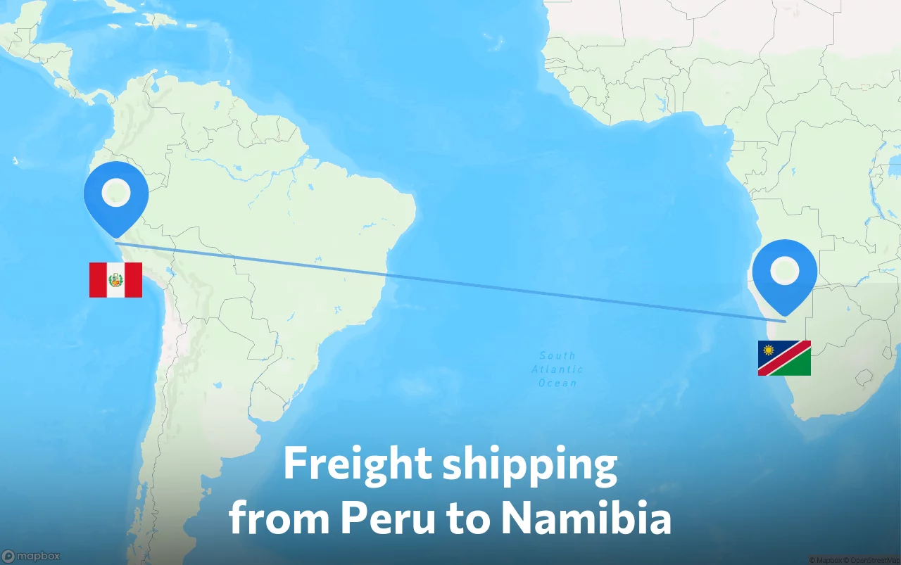 Shipping route from Peru to Namibia