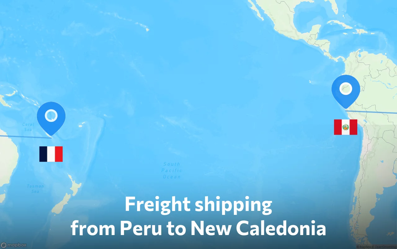 Shipping route from Peru to New Caledonia