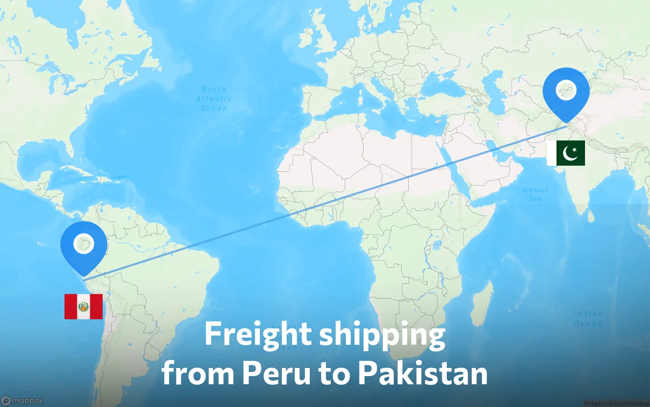 Shipping route from Peru to Pakistan
