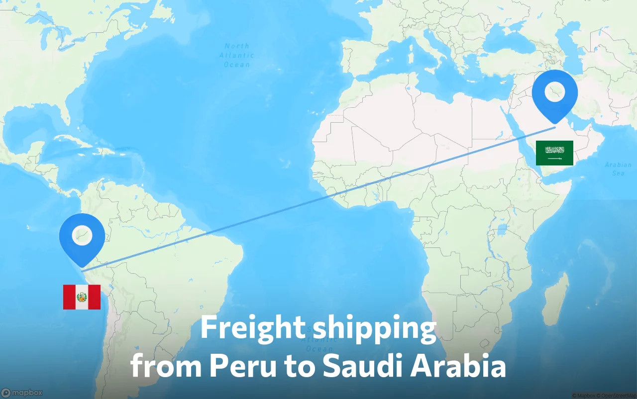 Shipping route from Peru to Saudi Arabia