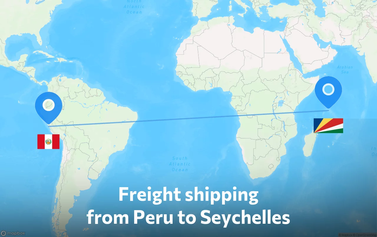 Shipping route from Peru to Seychelles