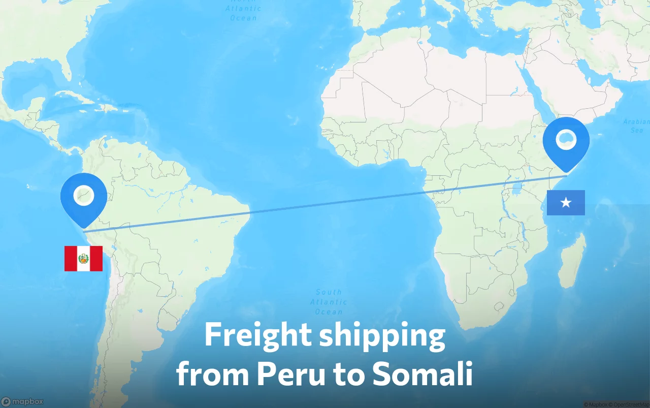 Shipping route from Peru to Somali