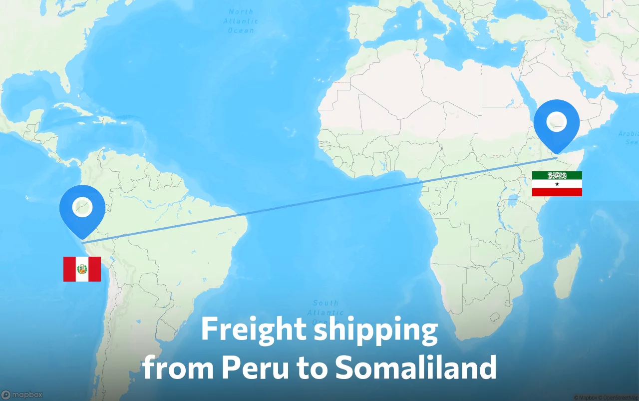 Shipping route from Peru to Somaliland