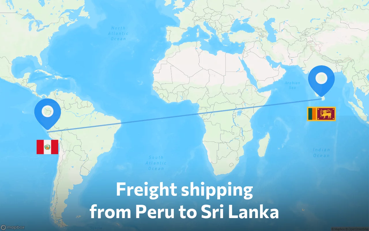 Shipping route from Peru to Sri Lanka