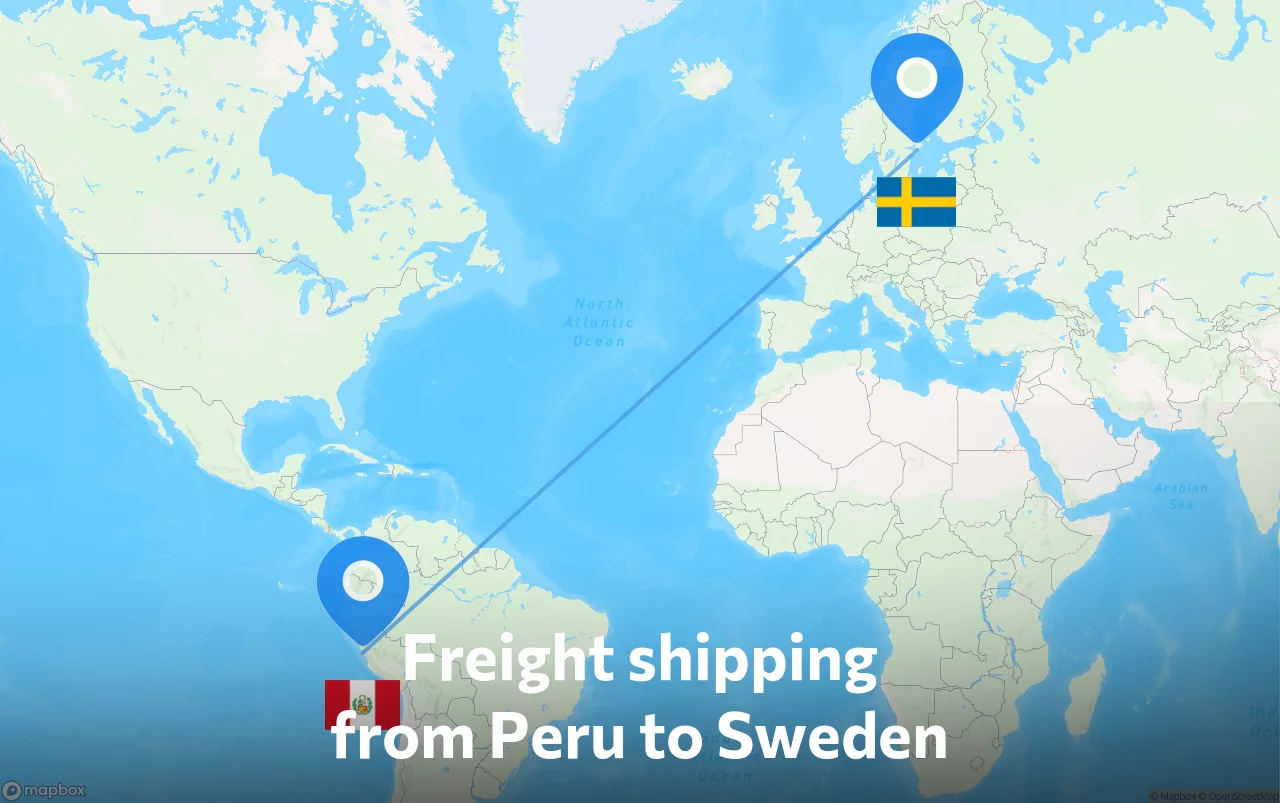 Shipping route from Peru to Sweden