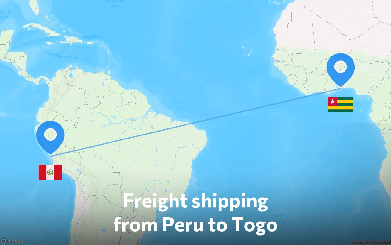 Shipping route from Peru to Togo