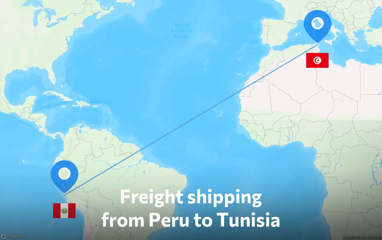 Shipping route from Peru to Tunisia