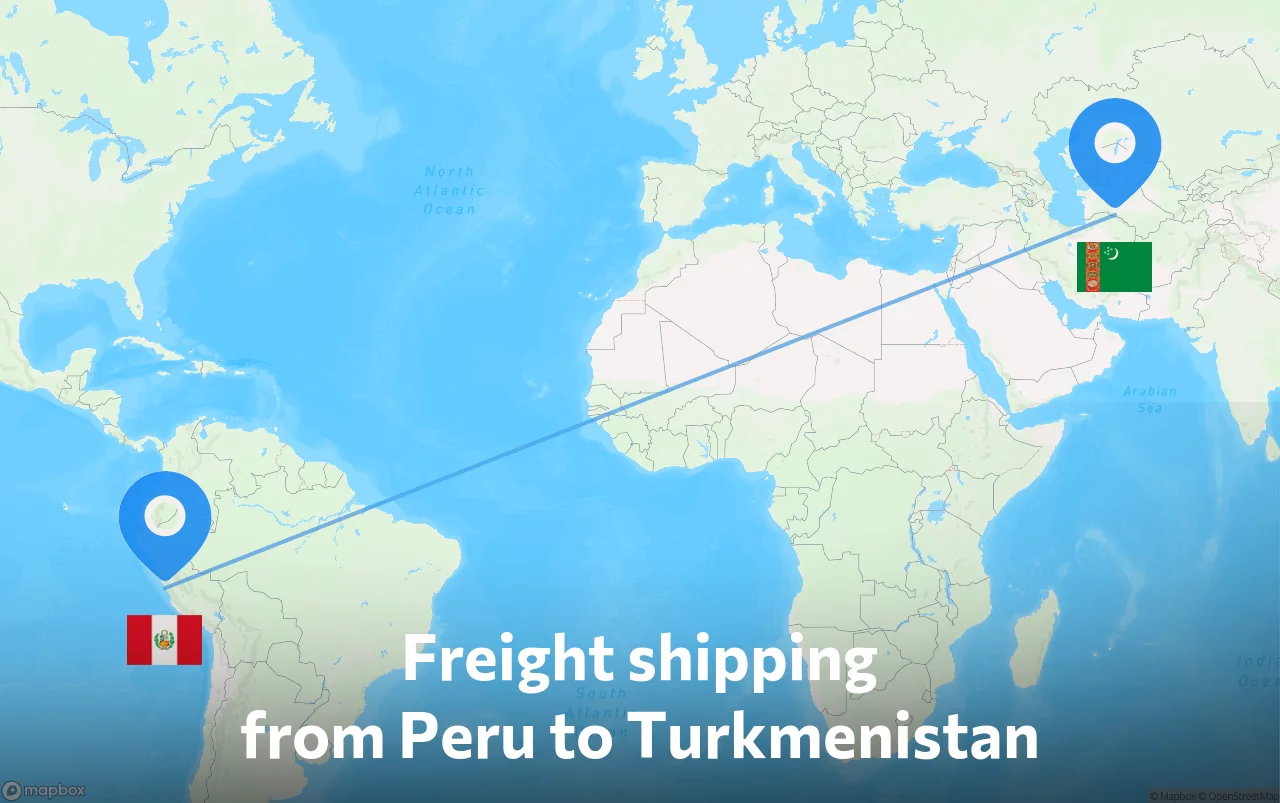 Shipping route from Peru to Turkmenistan