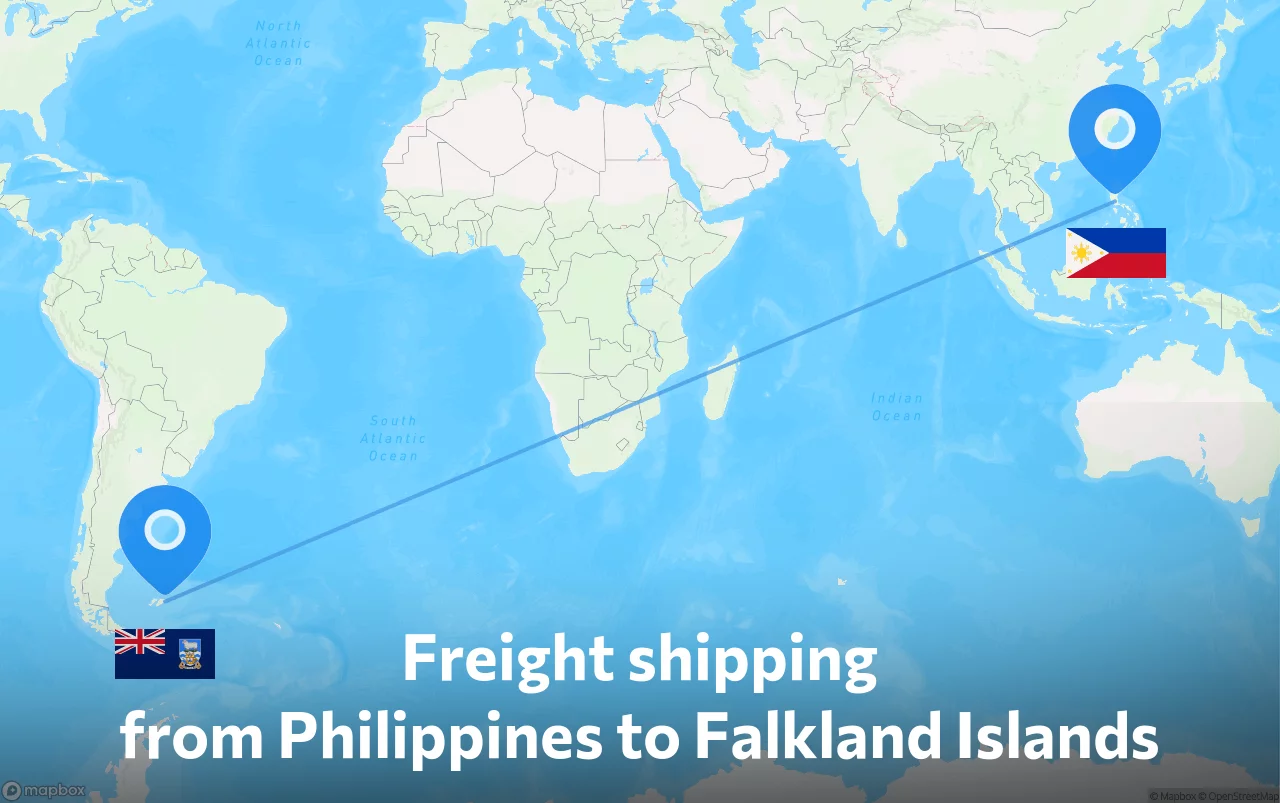 Shipping route from Philippines to Falkland Islands