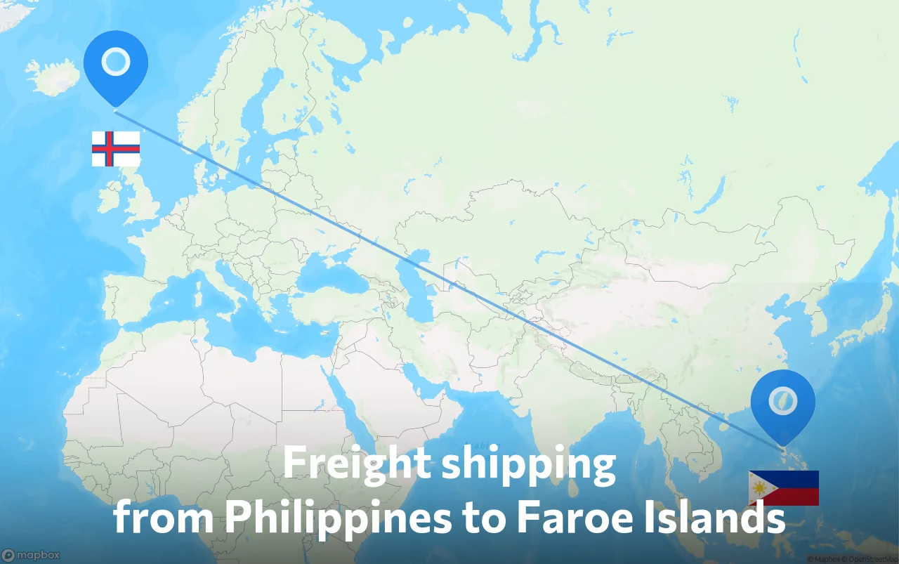 Shipping route from Philippines to Faroe Islands