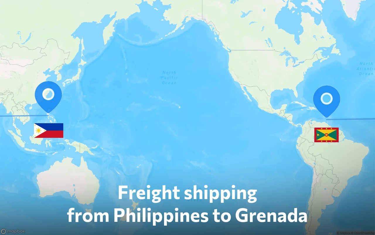 Shipping route from Philippines to Grenada