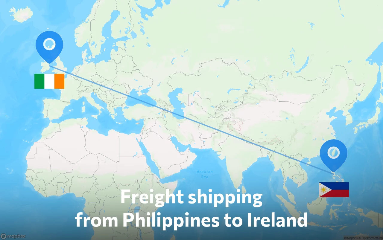 Shipping route from Philippines to Ireland
