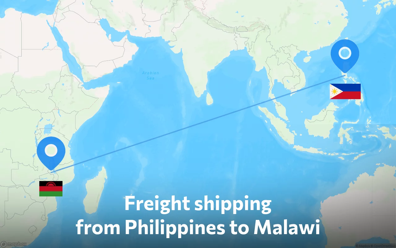 Shipping route from Philippines to Malawi