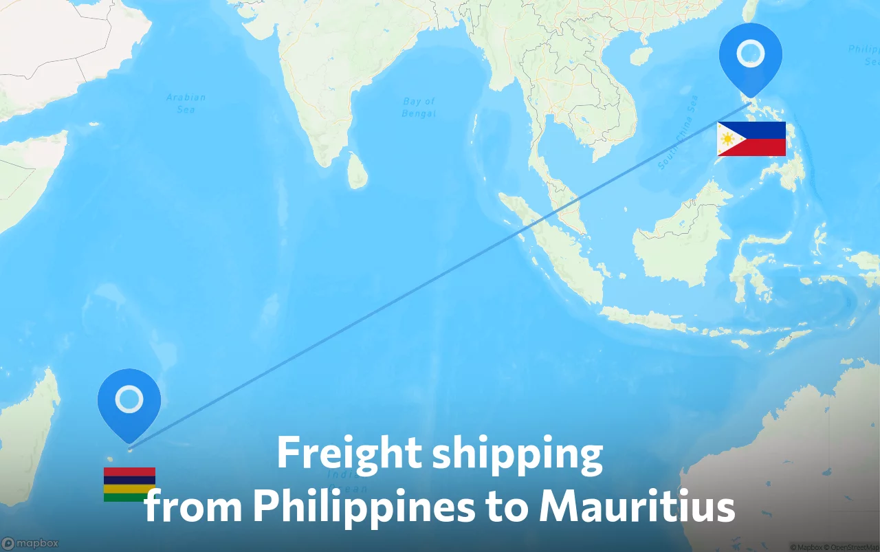 Shipping route from Philippines to Mauritius