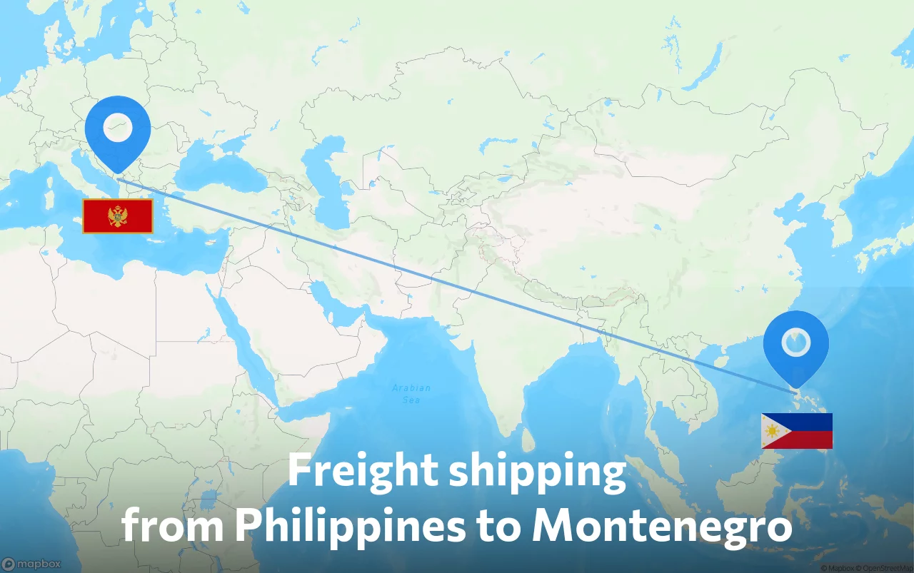 Shipping route from Philippines to Montenegro