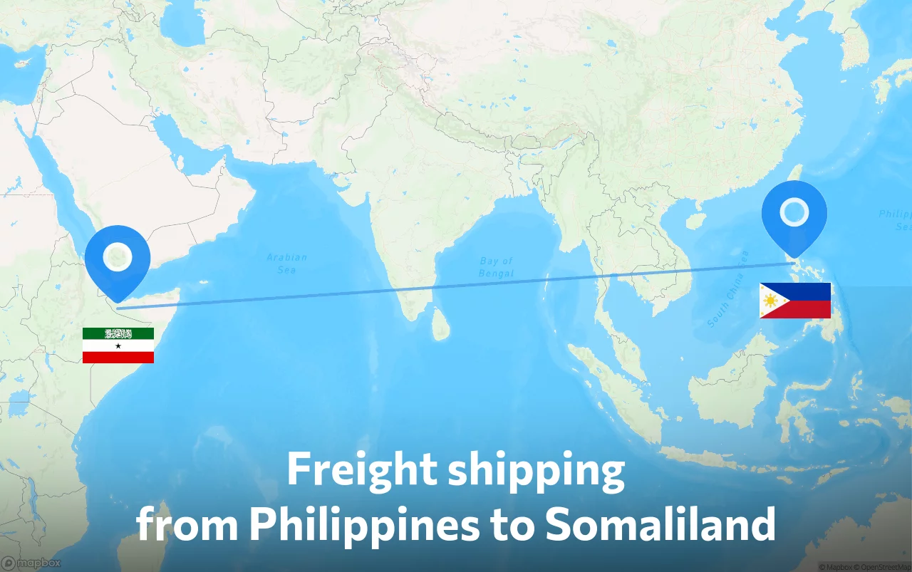 Shipping route from Philippines to Somaliland