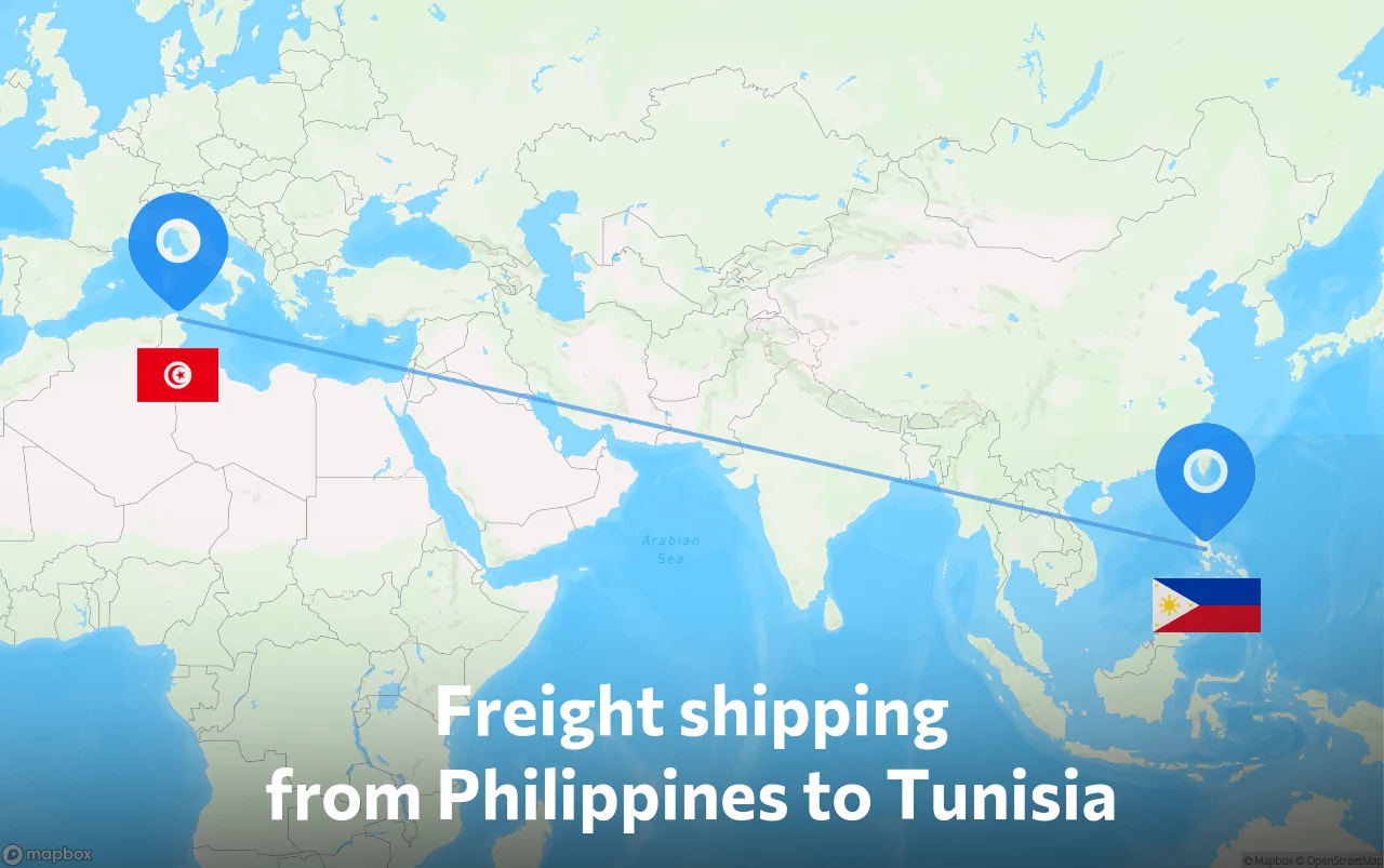 Shipping route from Philippines to Tunisia