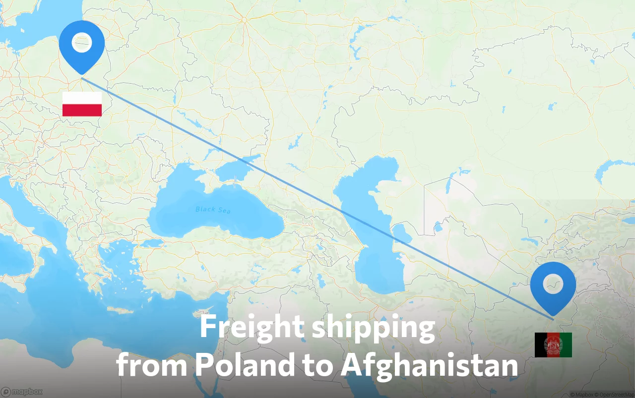 Shipping route from Poland to Afghanistan