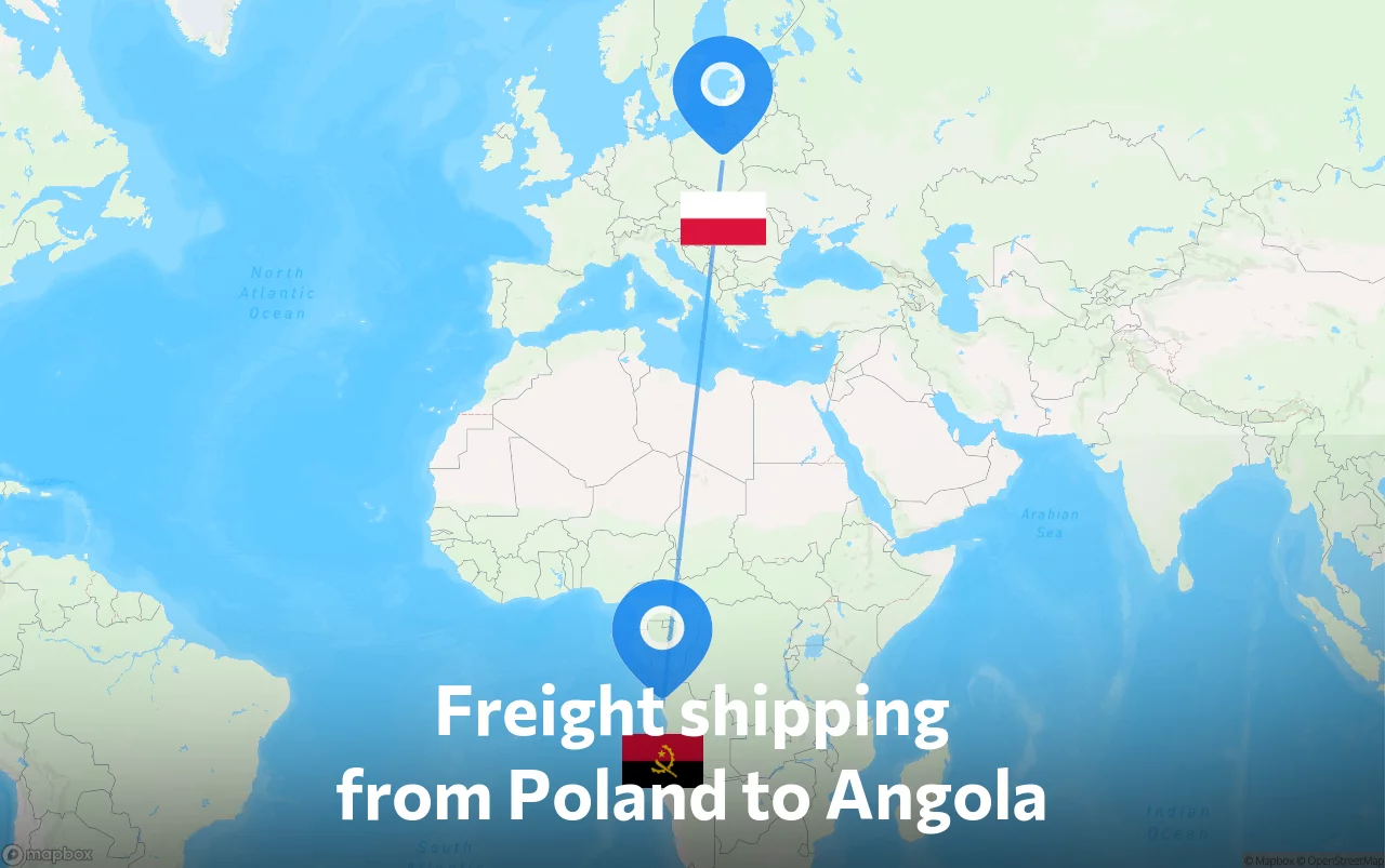 Shipping route from Poland to Angola