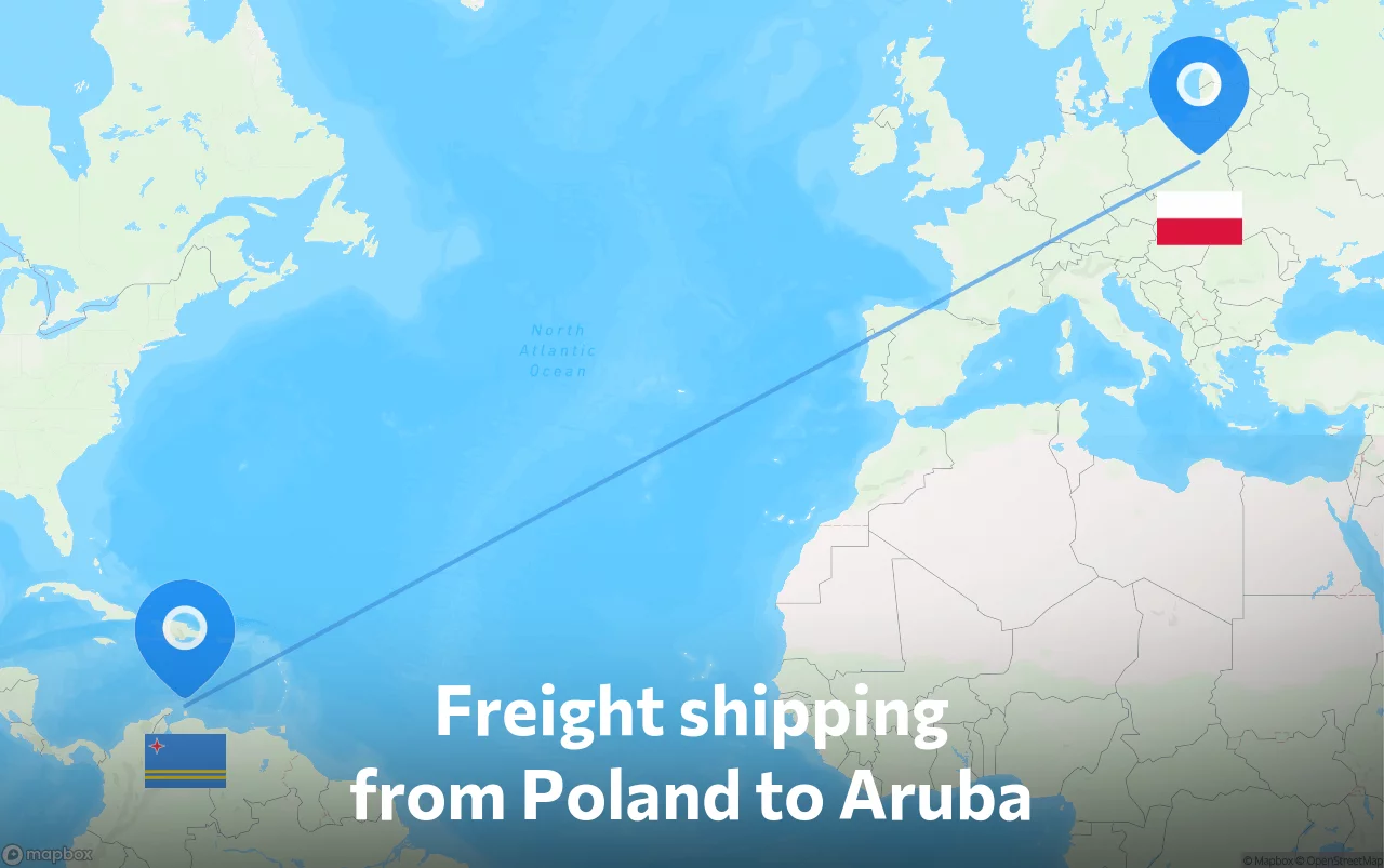 Shipping route from Poland to Aruba