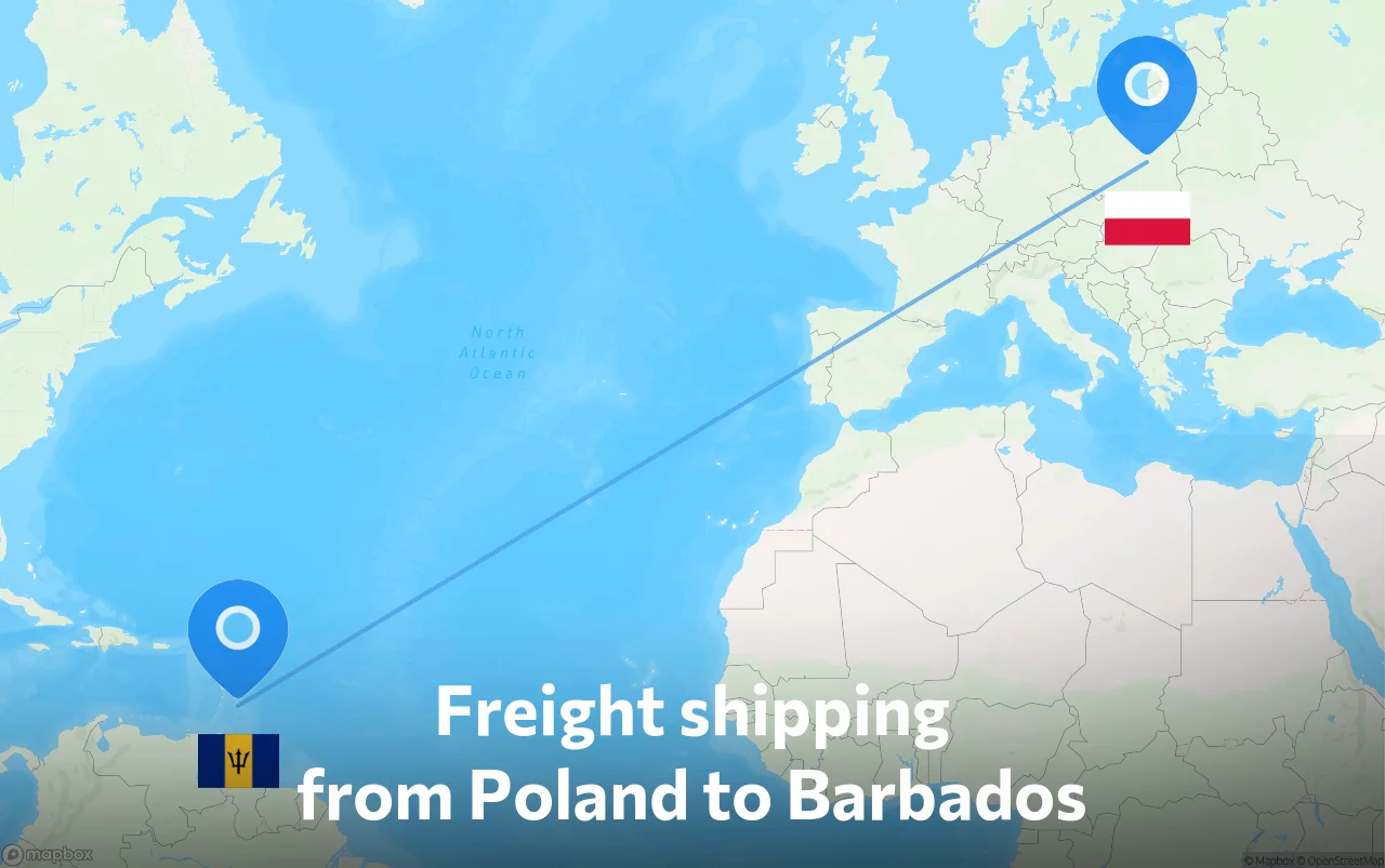 Shipping route from Poland to Barbados