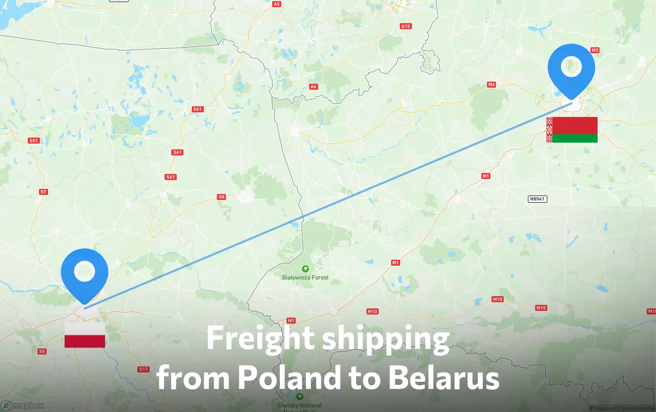 Shipping route from Poland to Belarus