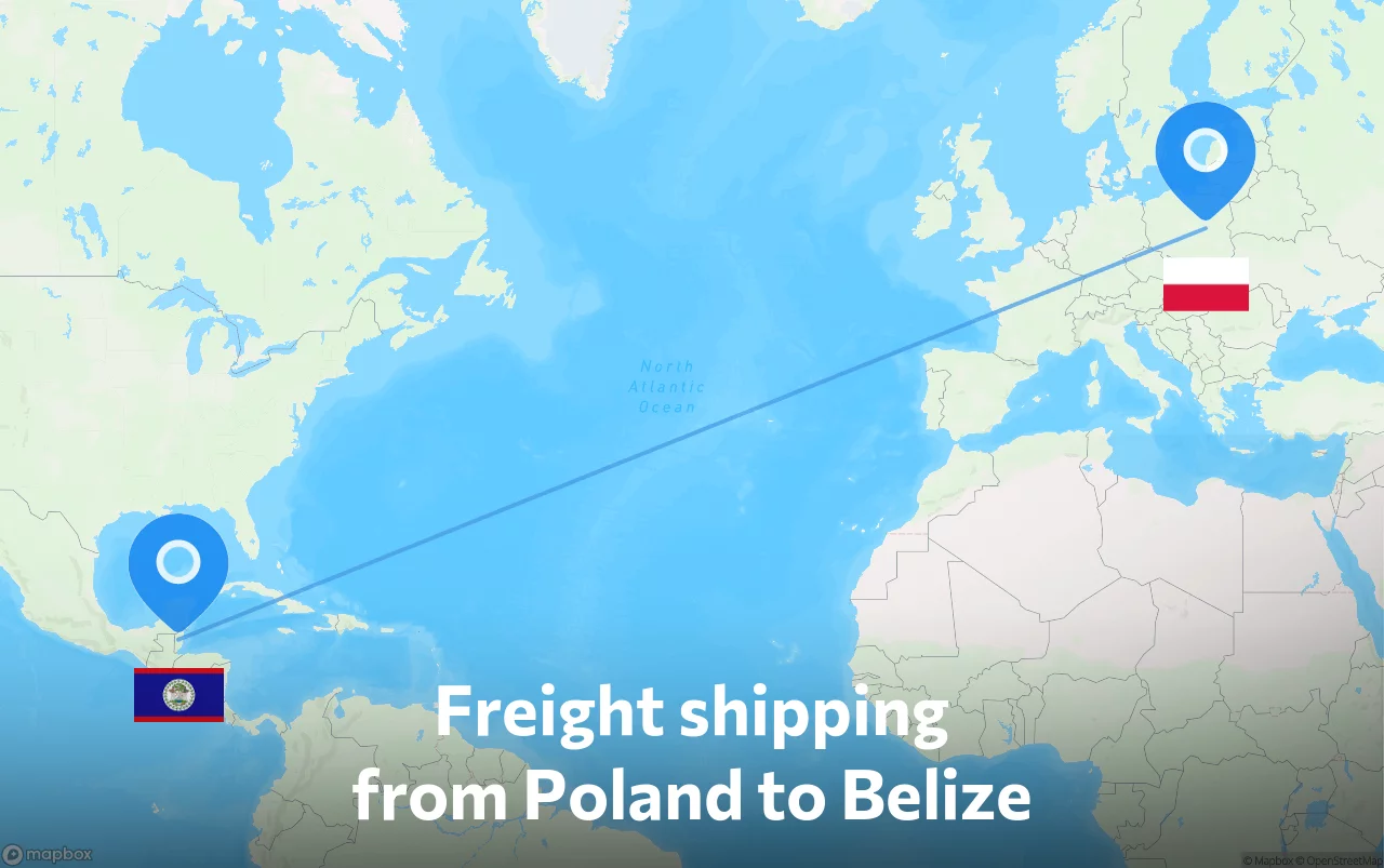 Shipping route from Poland to Belize