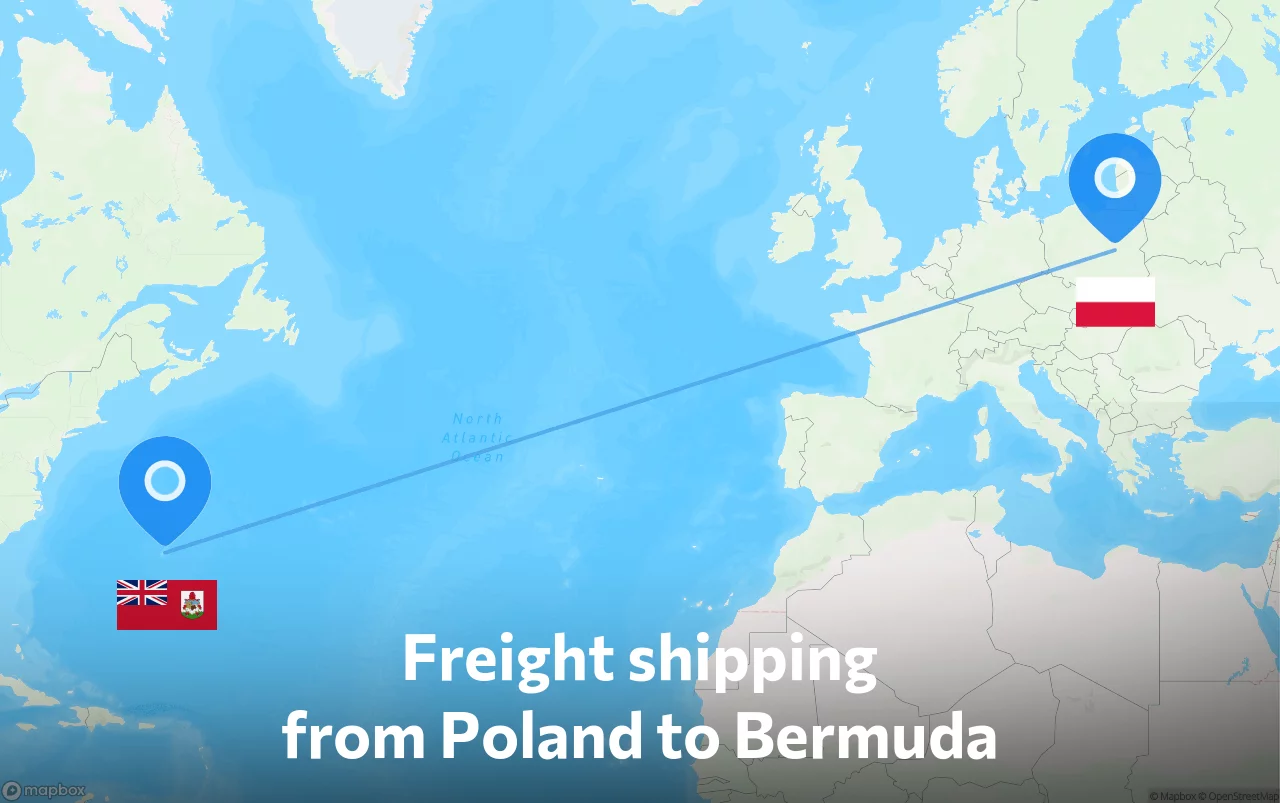 Shipping route from Poland to Bermuda