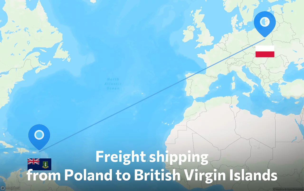Shipping route from Poland to British Virgin Islands