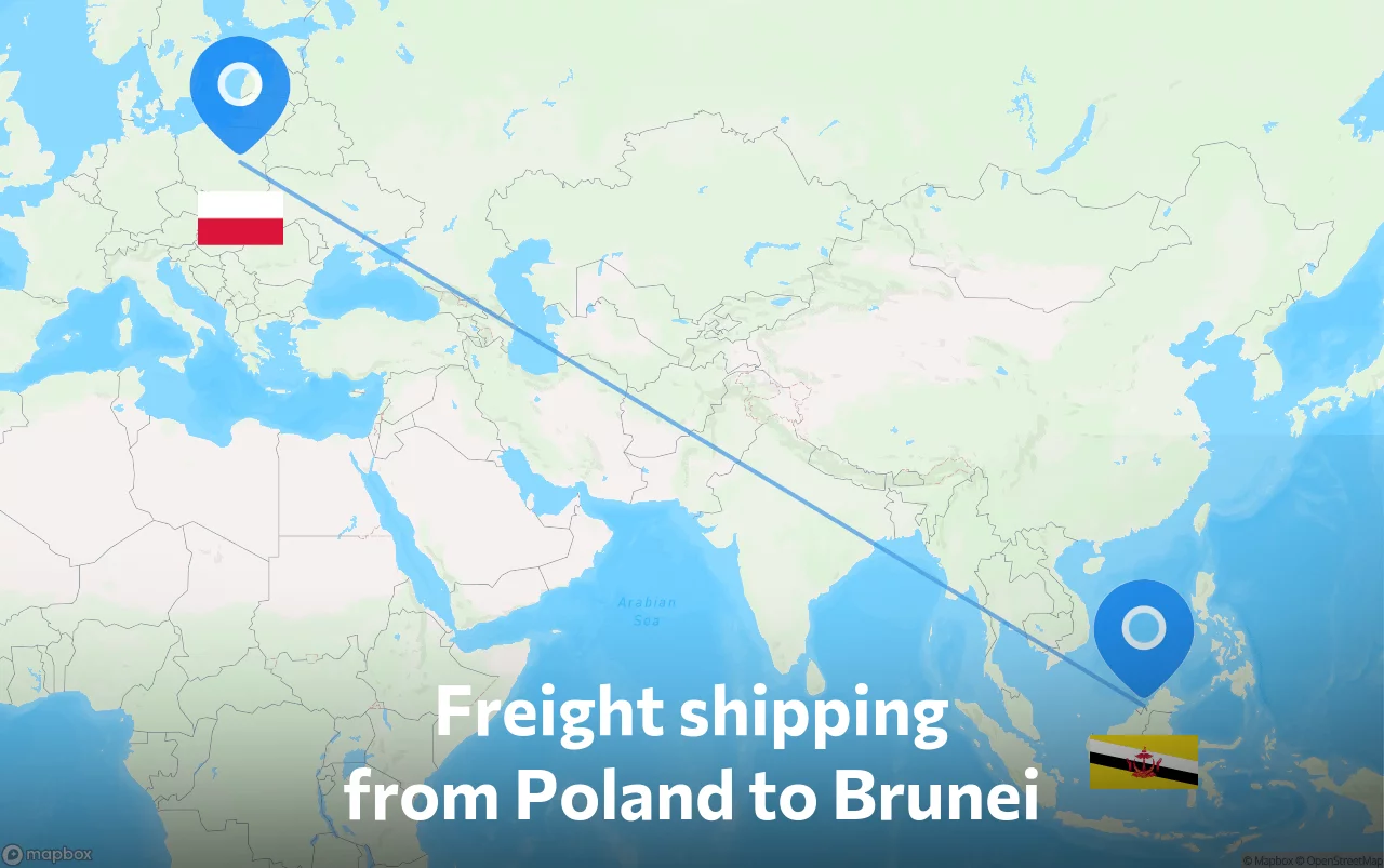 Shipping route from Poland to Brunei