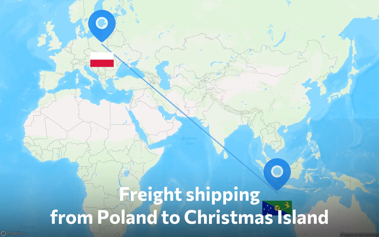 Shipping route from Poland to Christmas Island