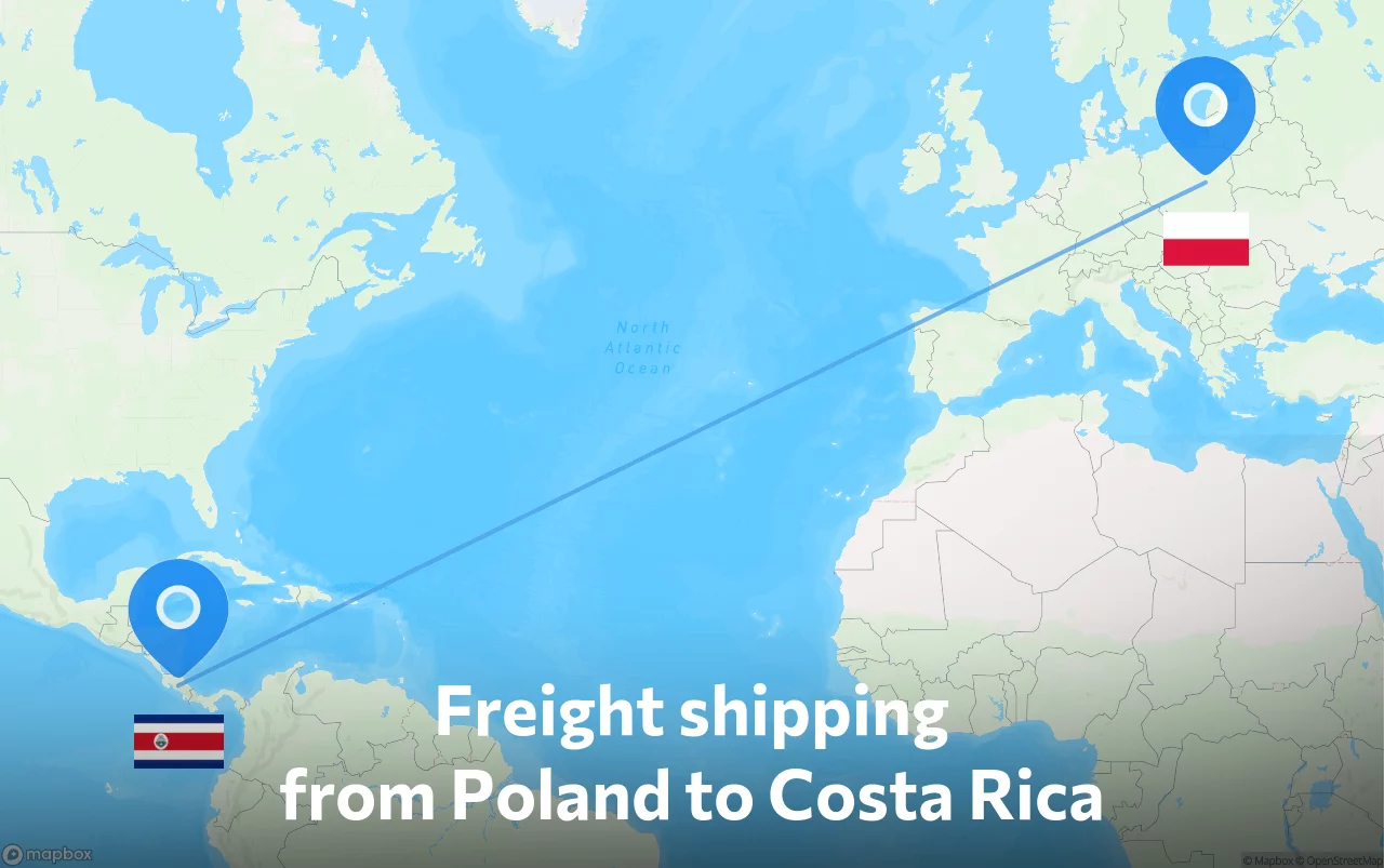 Shipping route from Poland to Costa Rica