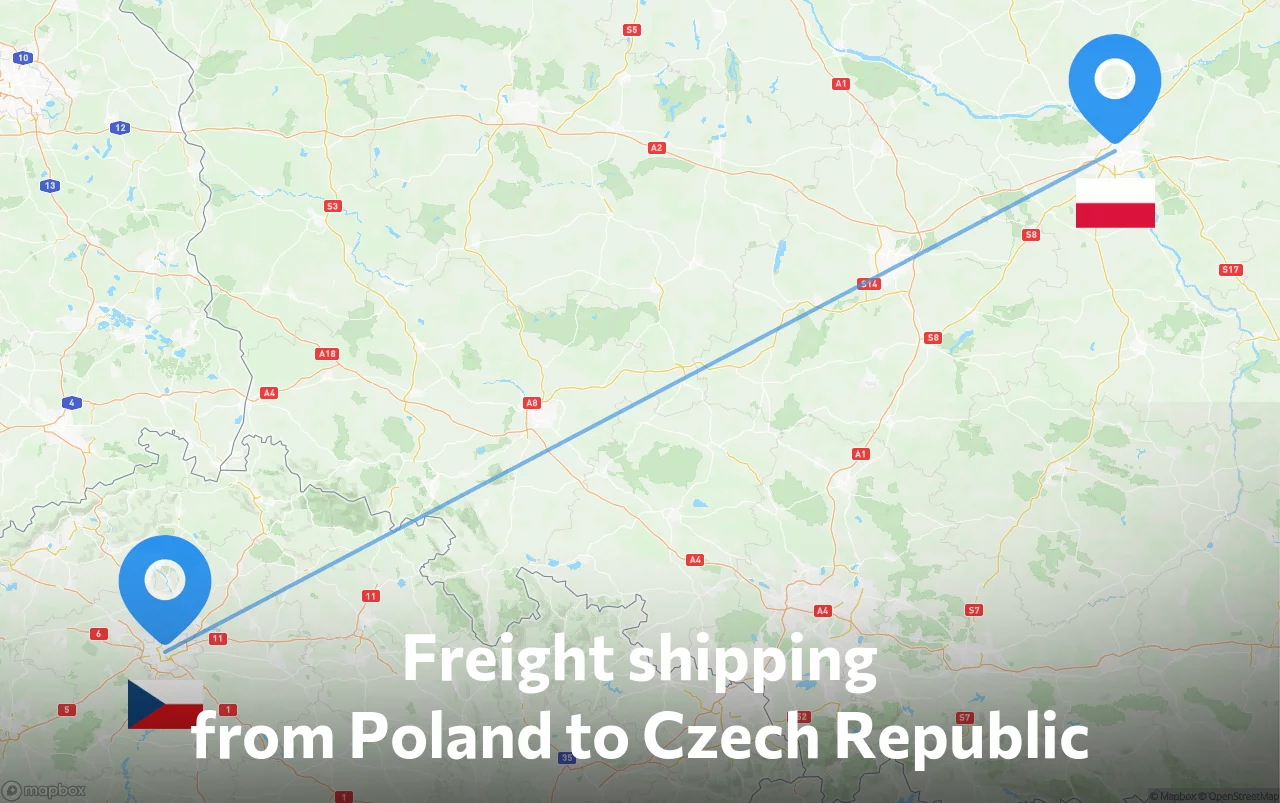 Shipping route from Poland to Czech Republic