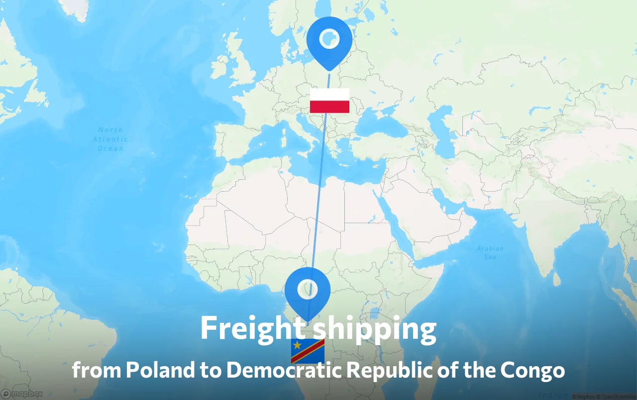 Shipping route from Poland to Democratic Republic of the Congo
