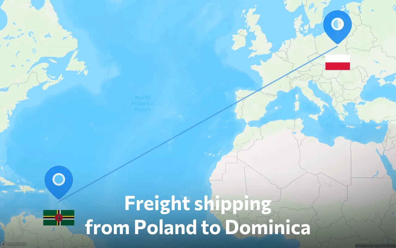Shipping route from Poland to Dominica