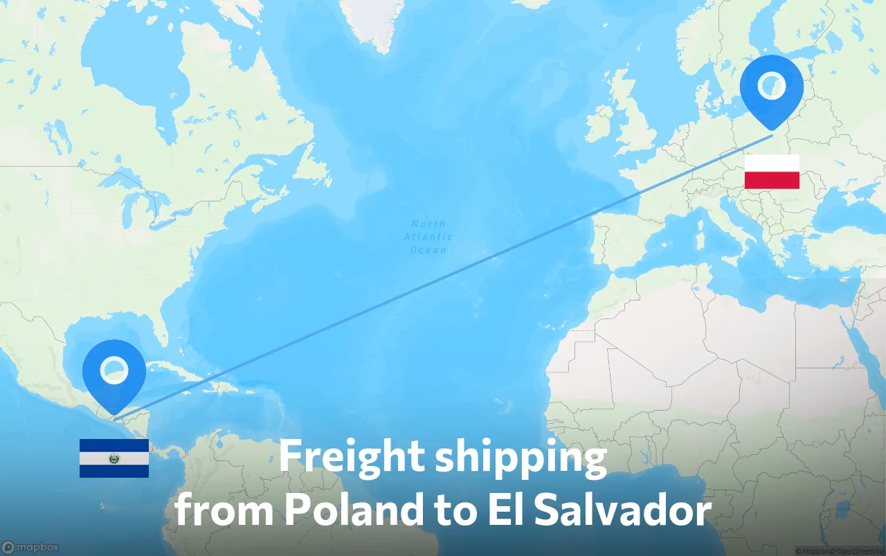 Shipping route from Poland to El Salvador