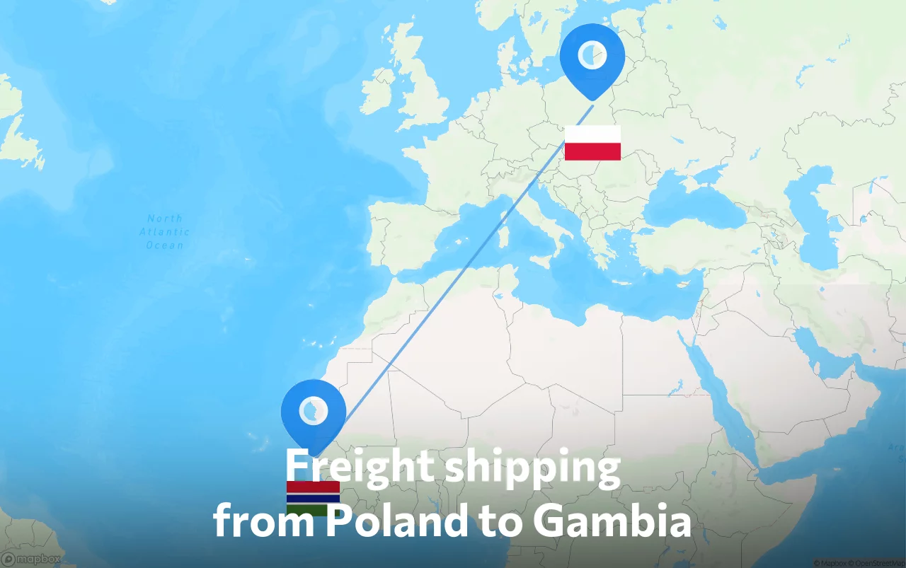Shipping route from Poland to Gambia