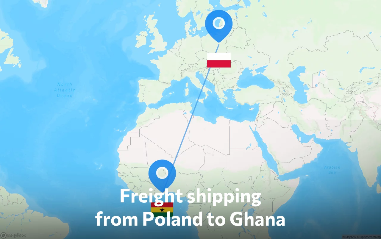Shipping route from Poland to Ghana