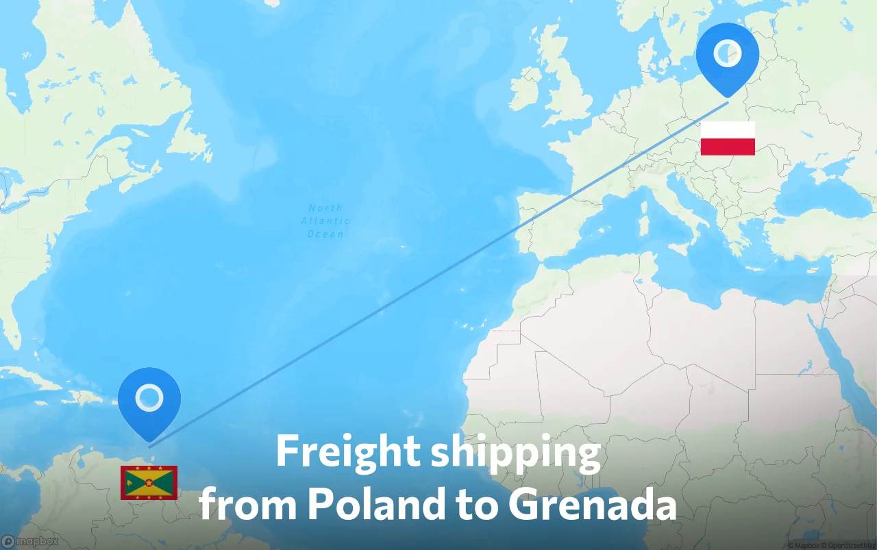 Shipping route from Poland to Grenada