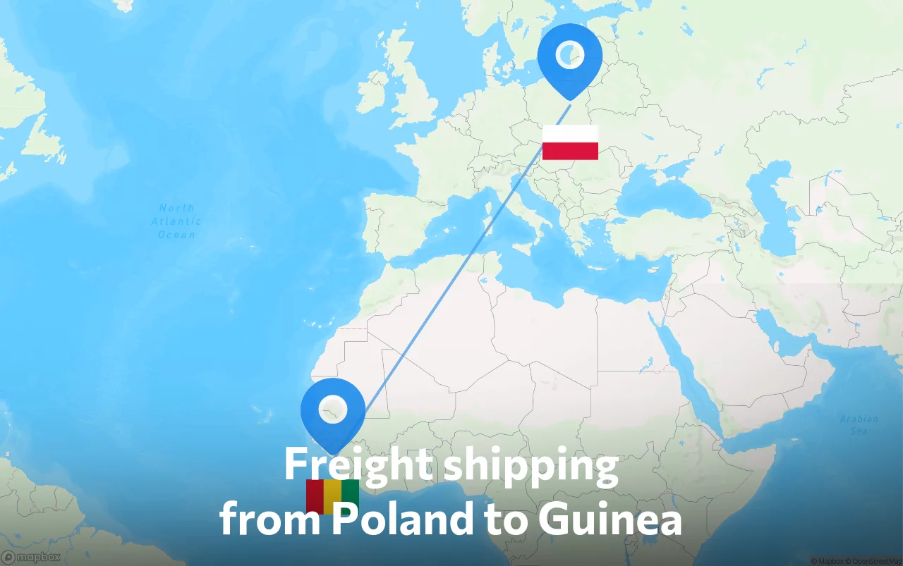 Shipping route from Poland to Guinea