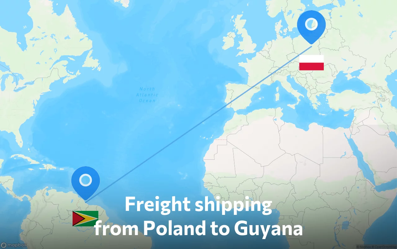 Shipping route from Poland to Guyana